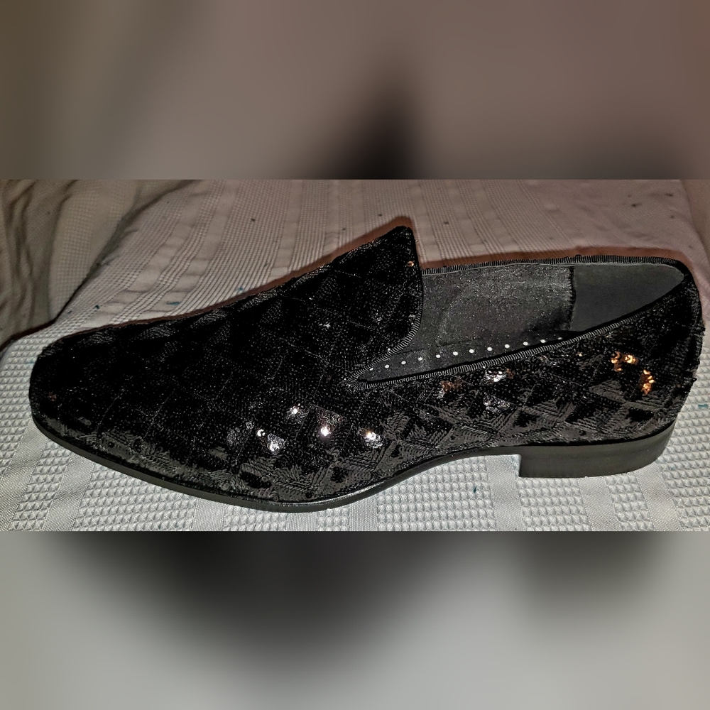 Stacy Adams black sequined tuxedo shoes, Size 12, NWT, unworn